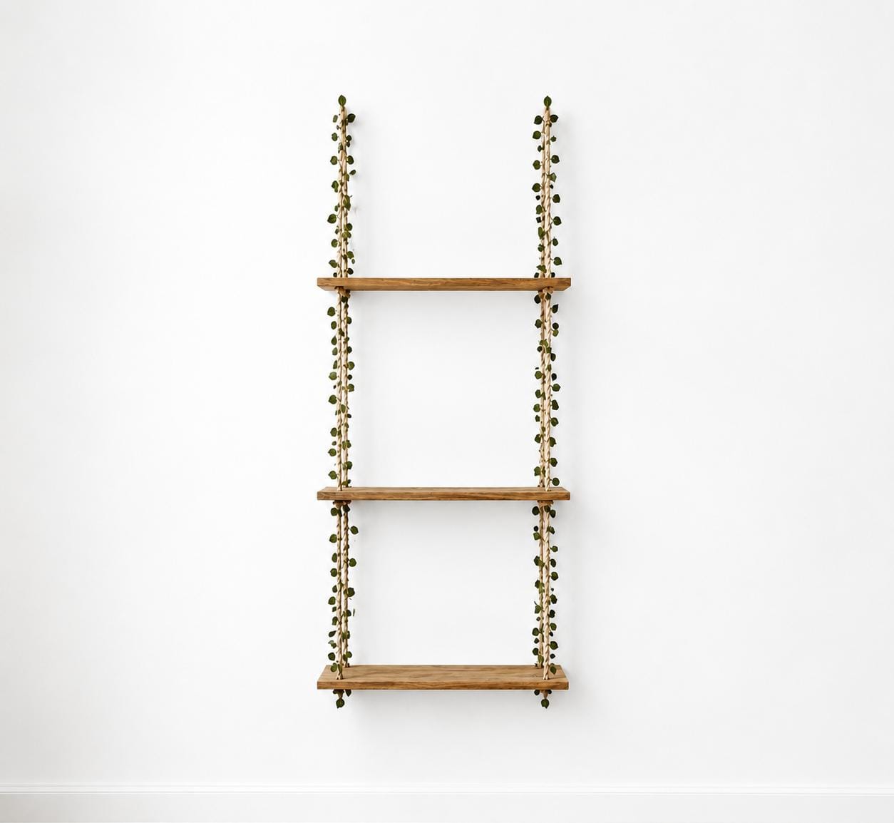 Boho Hanging Wooden Shelves With Decorative Greenery
