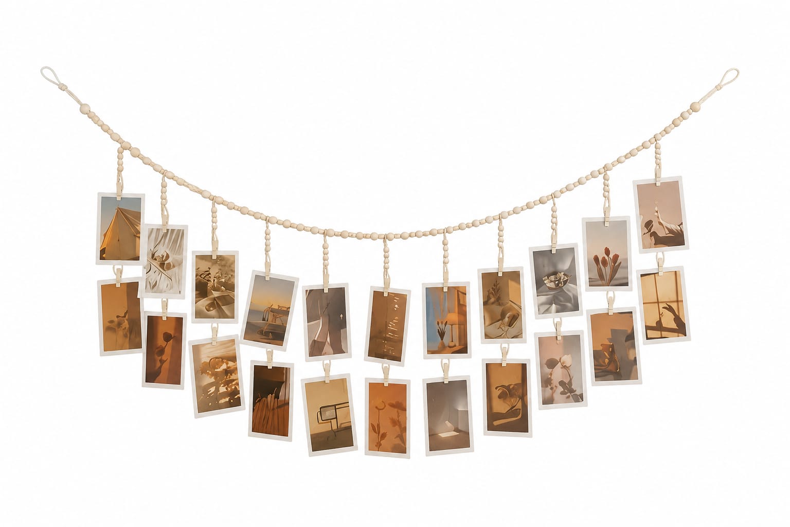 Boho Wooden Bead Photo Display Garland