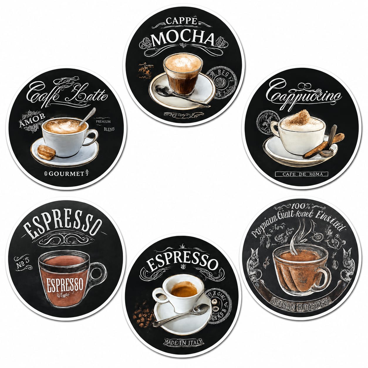 Vintage Coffee Coaster Set – 6 Pieces